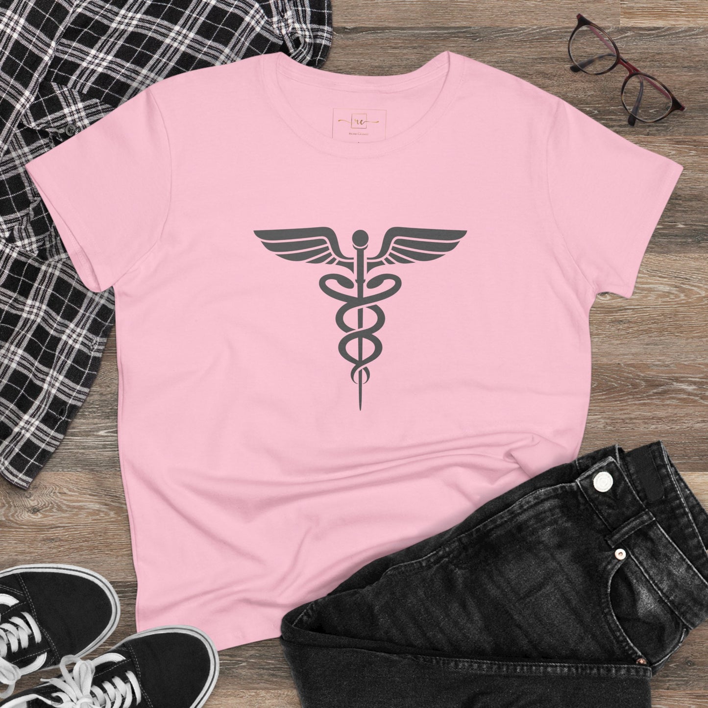 Caduceus Gray Symbol Women's Midweight Cotton Tee - Medical