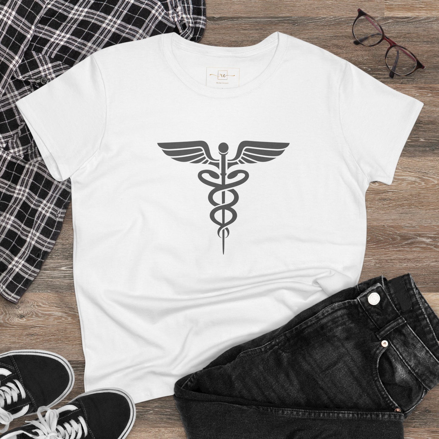 Caduceus Gray Symbol Women's Midweight Cotton Tee - Medical