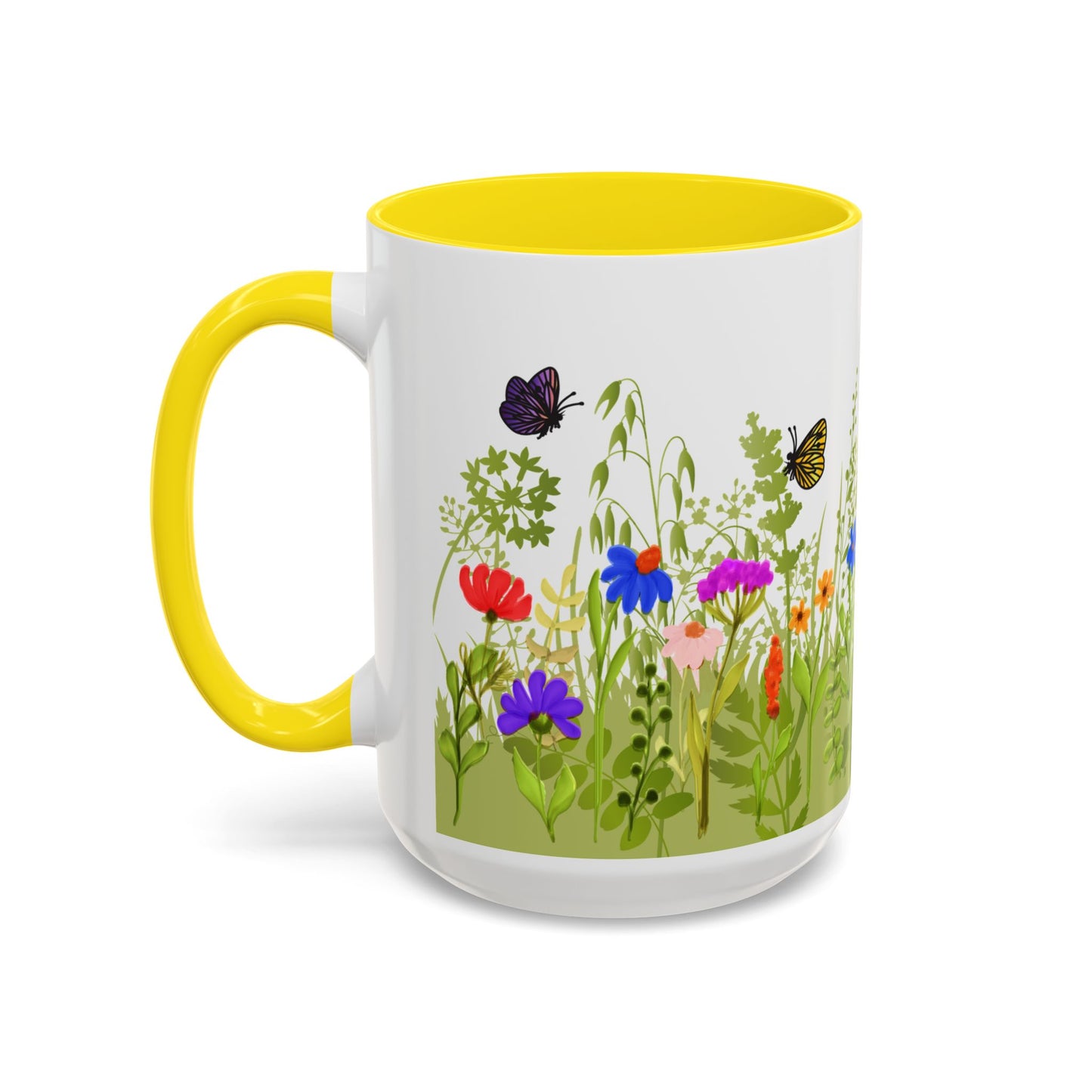 Watercolor Wildflower Mug - Botanical Floral Coffee Mug - Gift for Moms, Gardeners, Art Lovers, Spring & Easter - Ceramic Mug with Color Inside (11oz, 15oz)