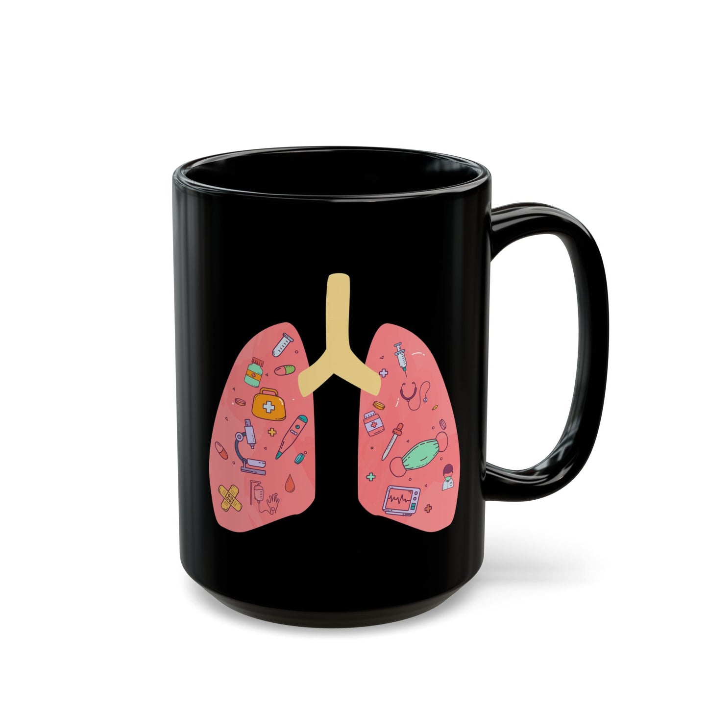 Medical Humor Lung Anatomy Coffee Mug - Funny Respiratory Gift for Pulmonologist, RT, Nurse, Doctor (Black, 11oz & 15oz)
