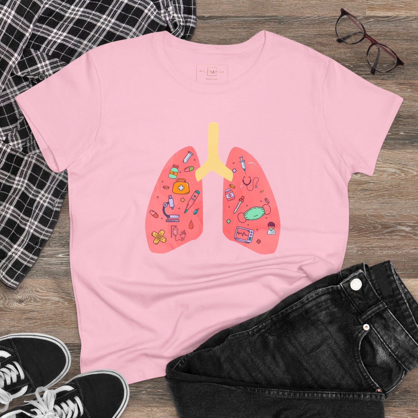 Medical Cartoon Lung Women's Mid-weight Cotton Tee - Medical Humor