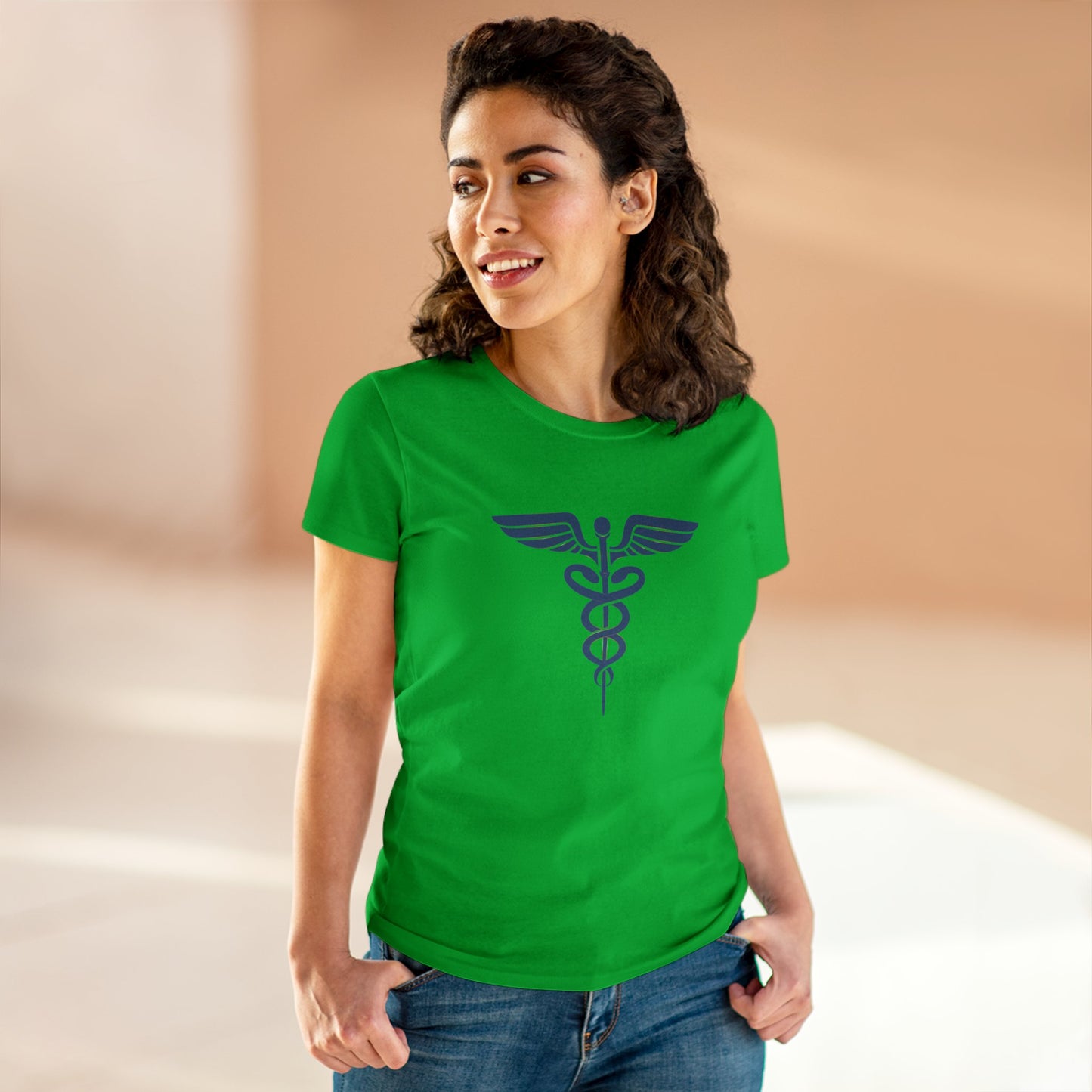 Caduceus Blue Symbol Women's Midweight Cotton Tee - Medical