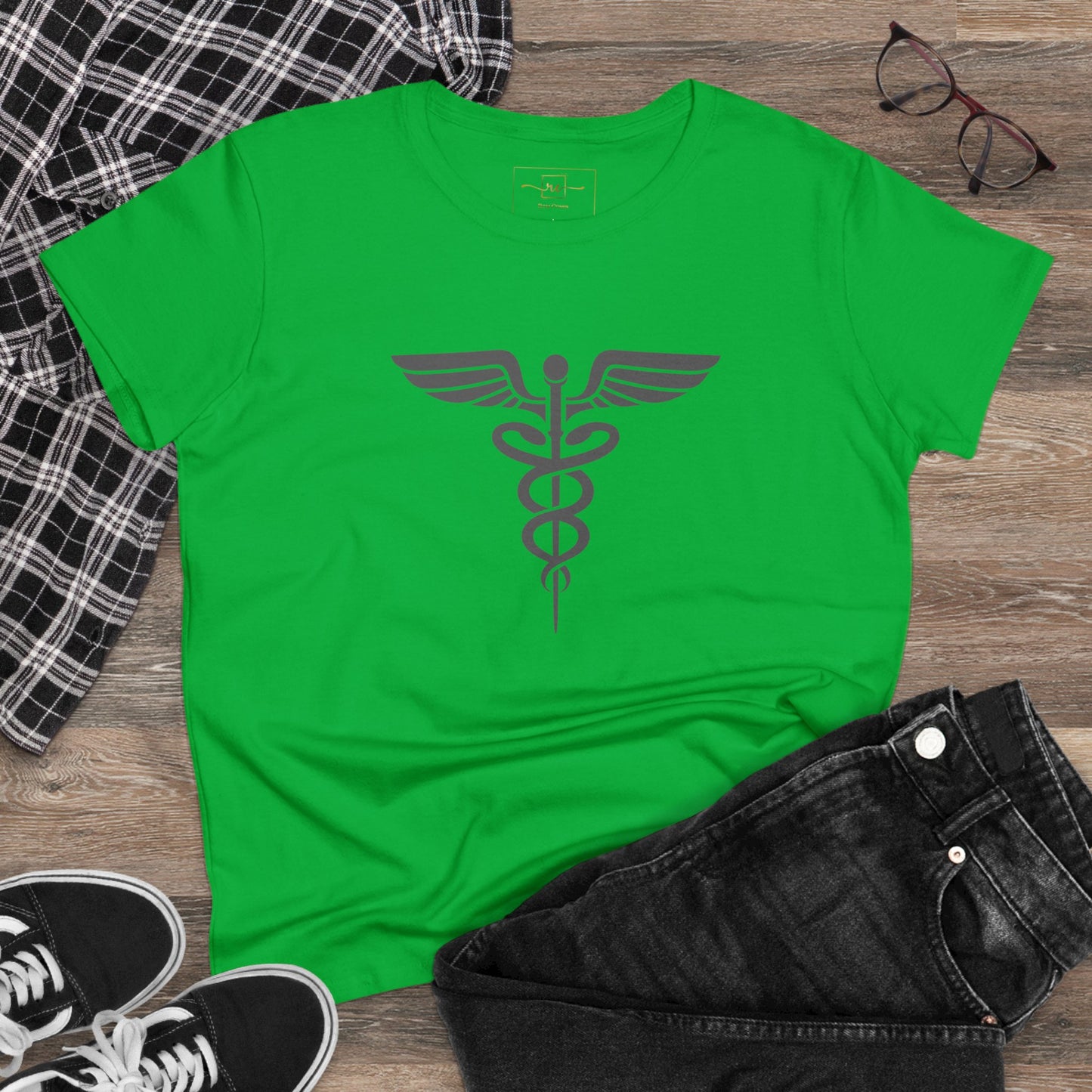 Caduceus Gray Symbol Women's Midweight Cotton Tee - Medical