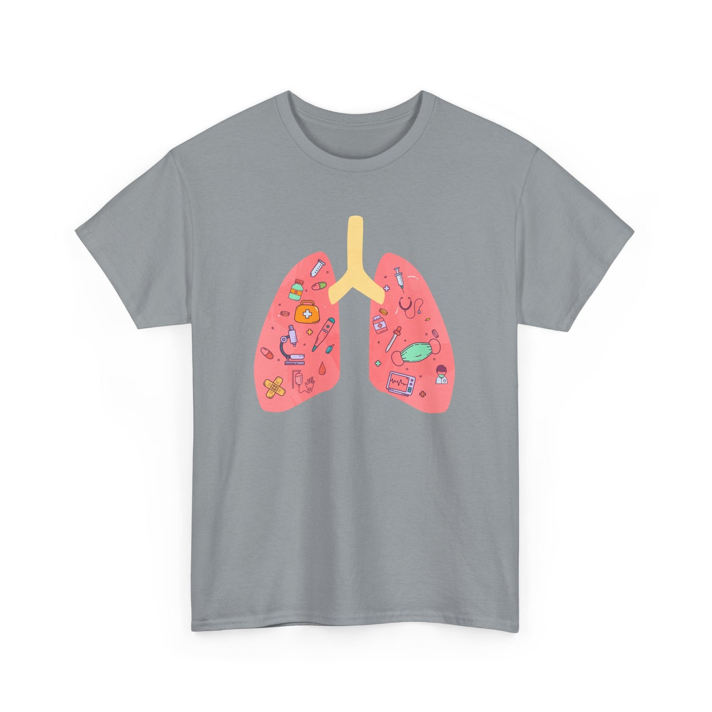 Medical Cartoon Lung Heavy Cotton T-Shirt - Medical Humor