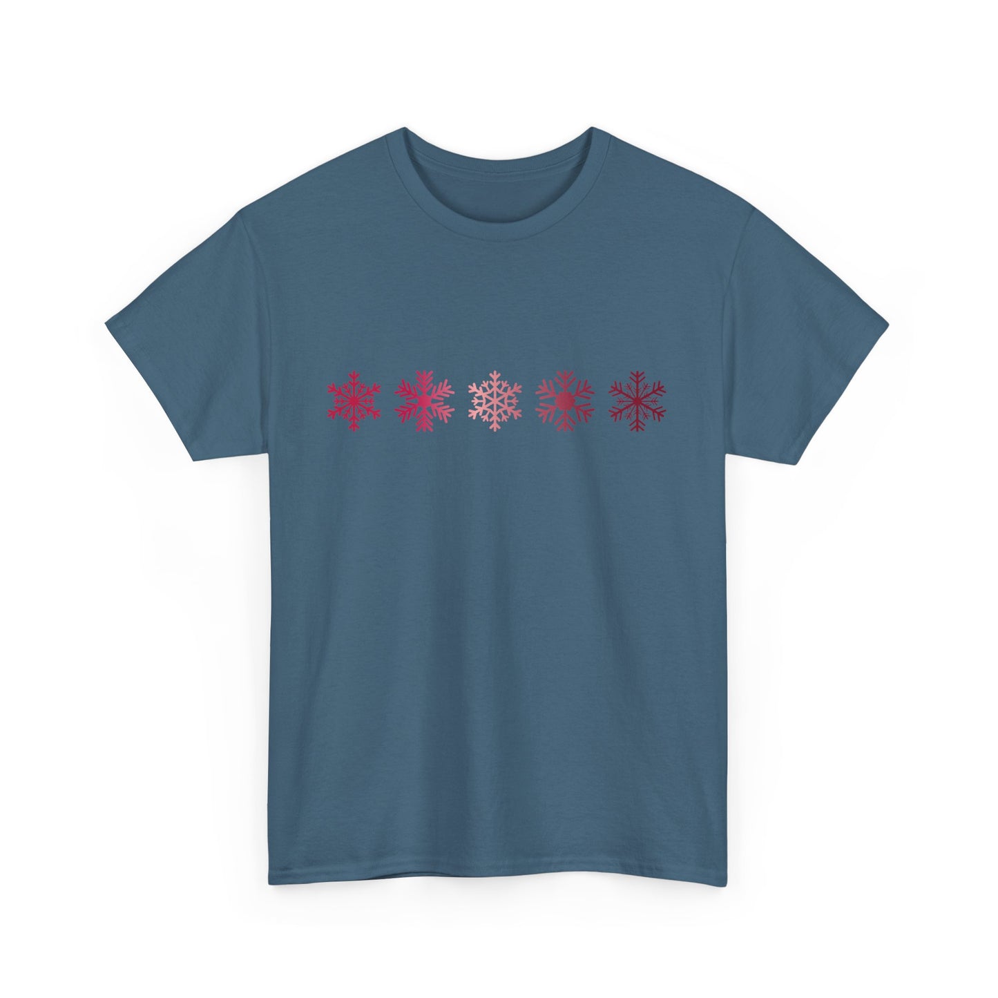 Red Snowflakes Heavy Cotton T-shirt - Graphic Holiday Top