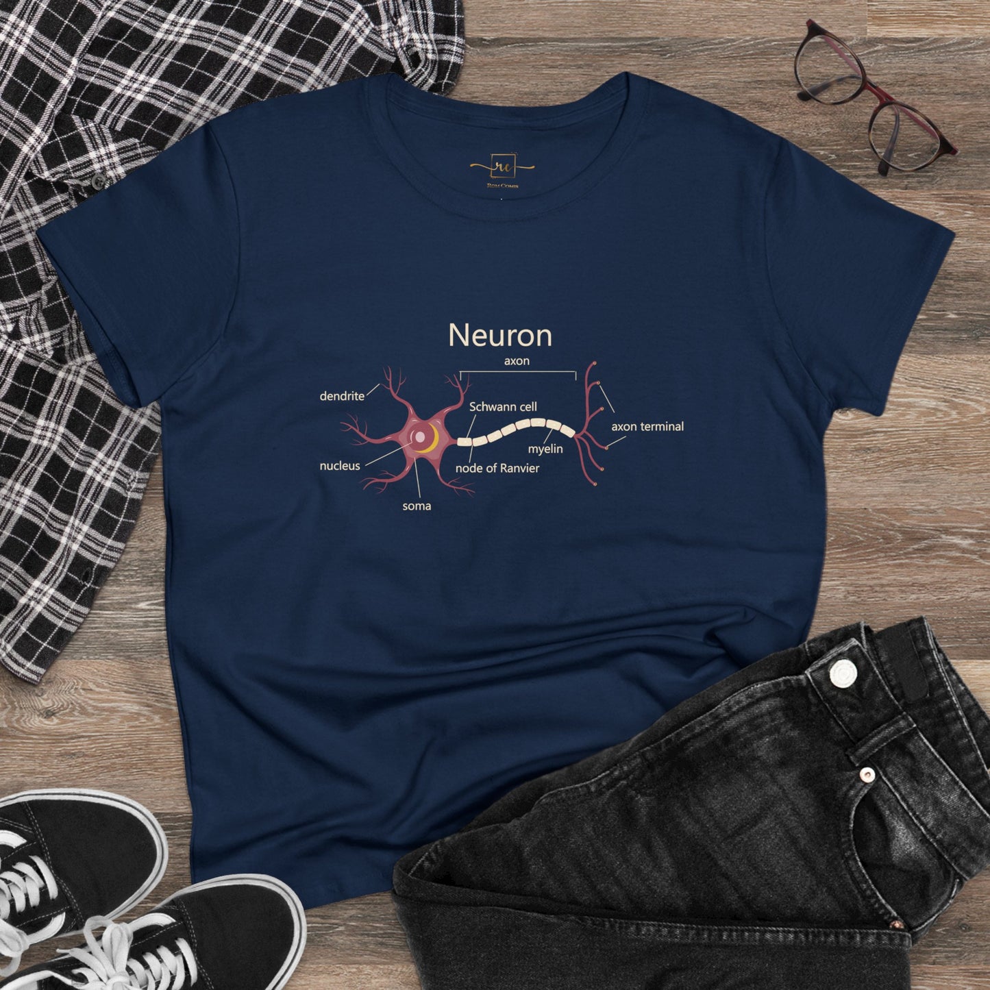 Neuron Anatomy Women's Mid-weight Cotton T-Shirt - Mauve Medical Graphic Tee Featuring Nerve Cell, Axon & Myelin - Perfect for Healthcare Professionals, Doctors, Nurses, and Medical Students
