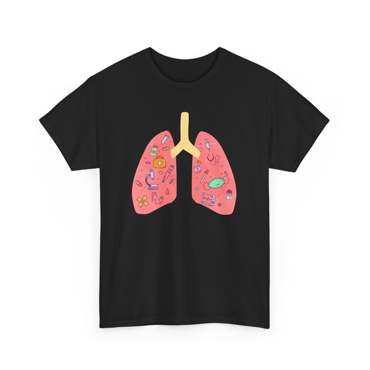 Medical Cartoon Lung Heavy Cotton T-Shirt - Medical Humor