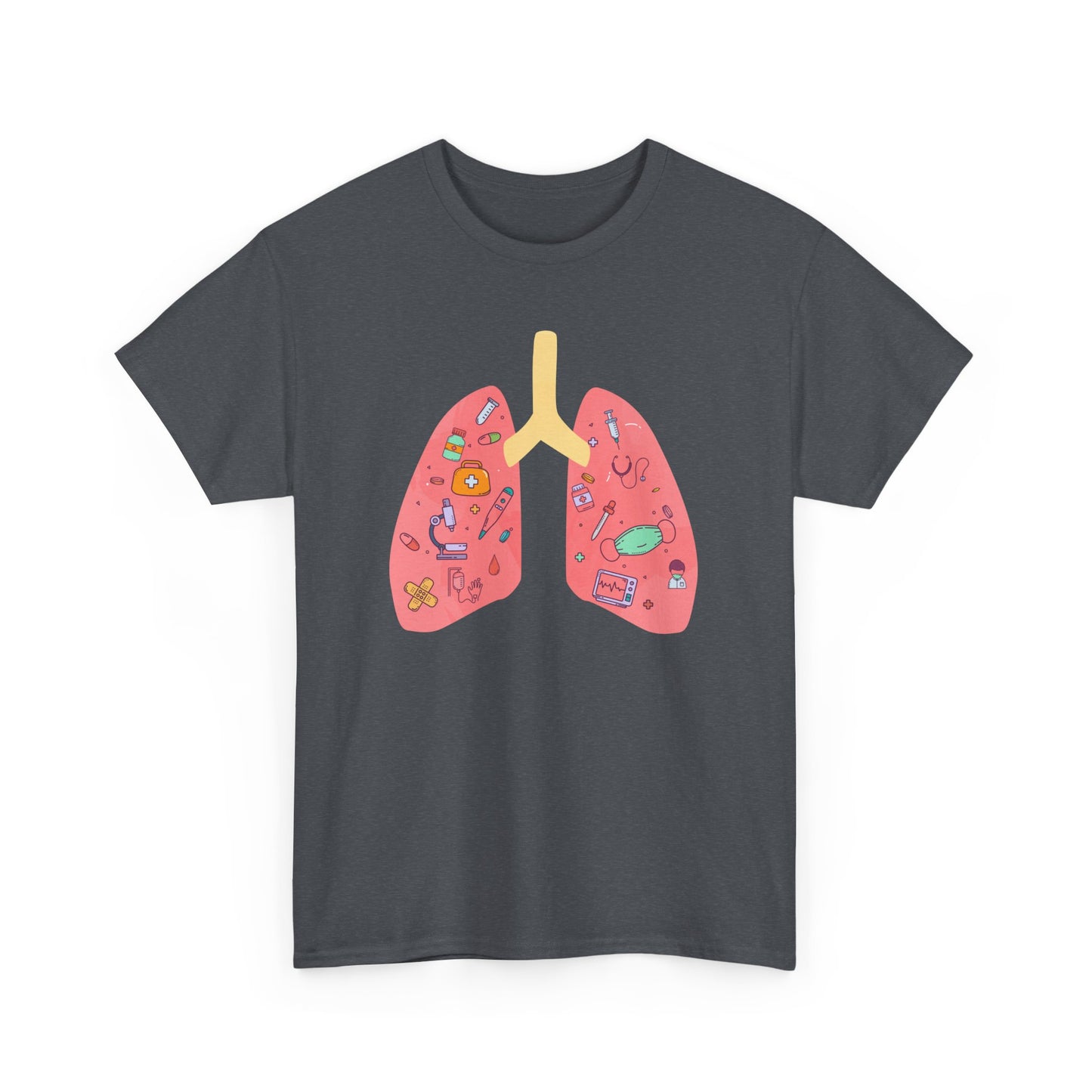 Medical Cartoon Lung Heavy Cotton T-Shirt - Medical Humor