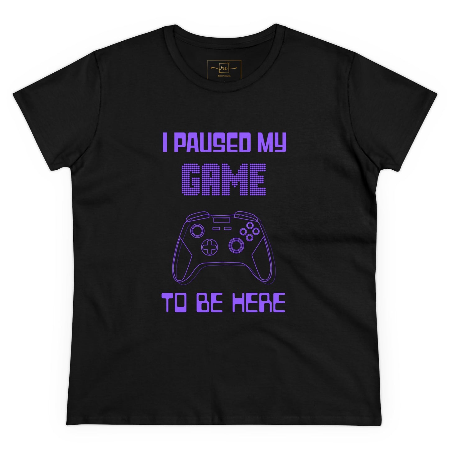 Gamer I Paused My Game Women's Mid-weight Cotton Tee - Humor Joke (Purple Controller)