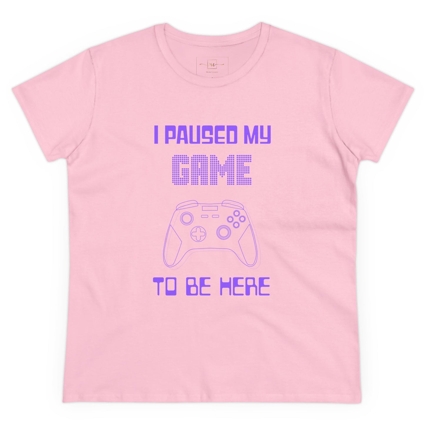 Gamer I Paused My Game Women's Mid-weight Cotton Tee - Humor Joke (Purple Controller)