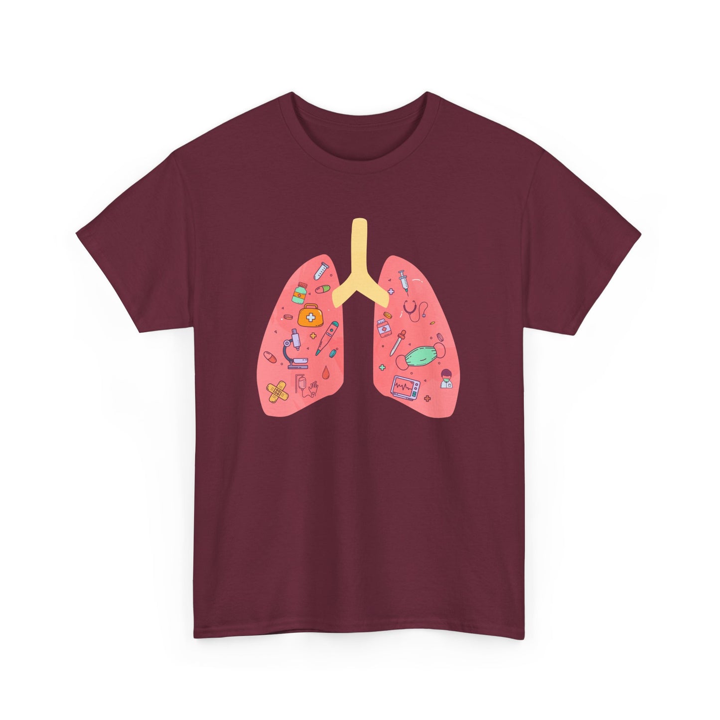 Medical Cartoon Lung Heavy Cotton T-Shirt - Medical Humor