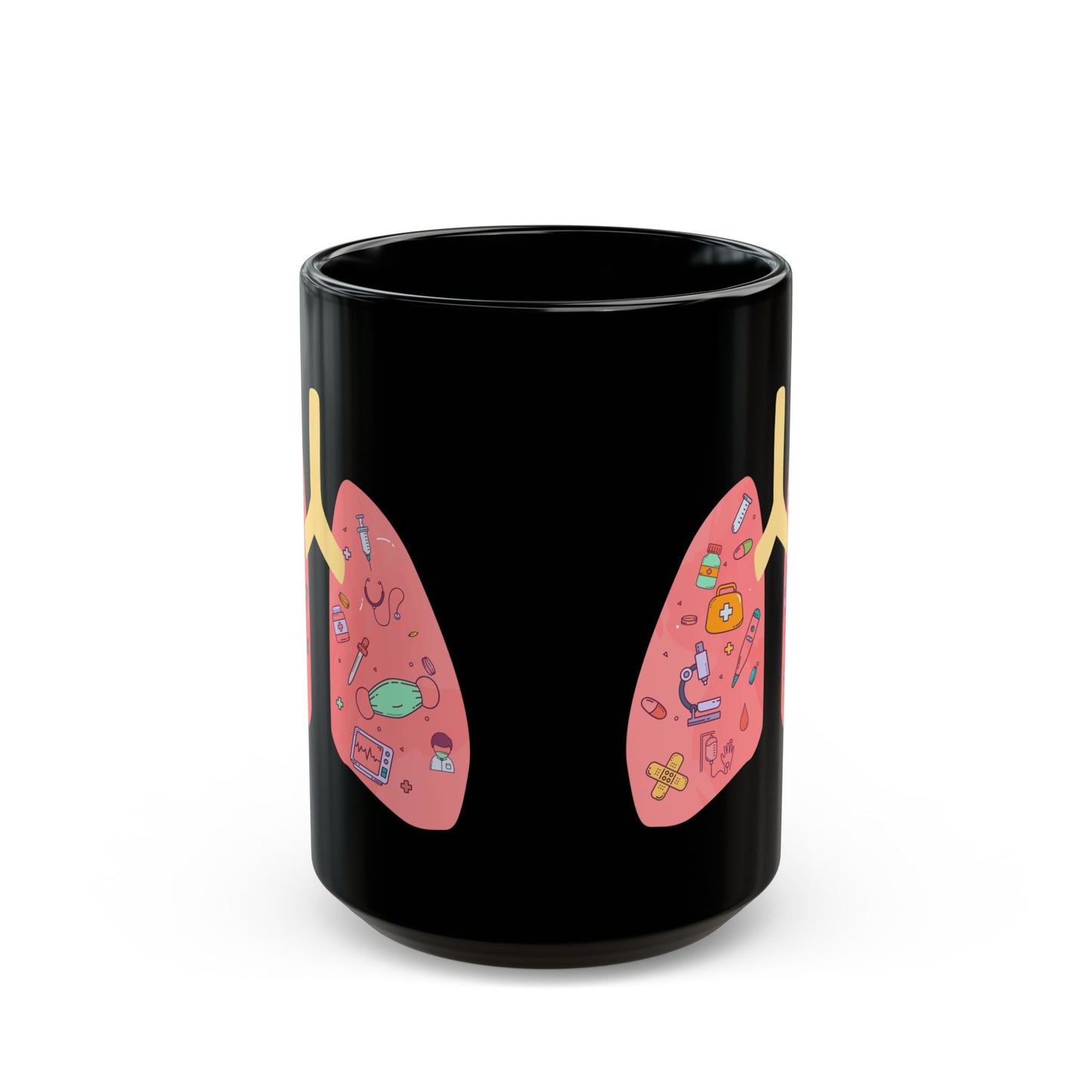 Medical Humor Lung Anatomy Coffee Mug - Funny Respiratory Gift for Pulmonologist, RT, Nurse, Doctor (Black, 11oz & 15oz)