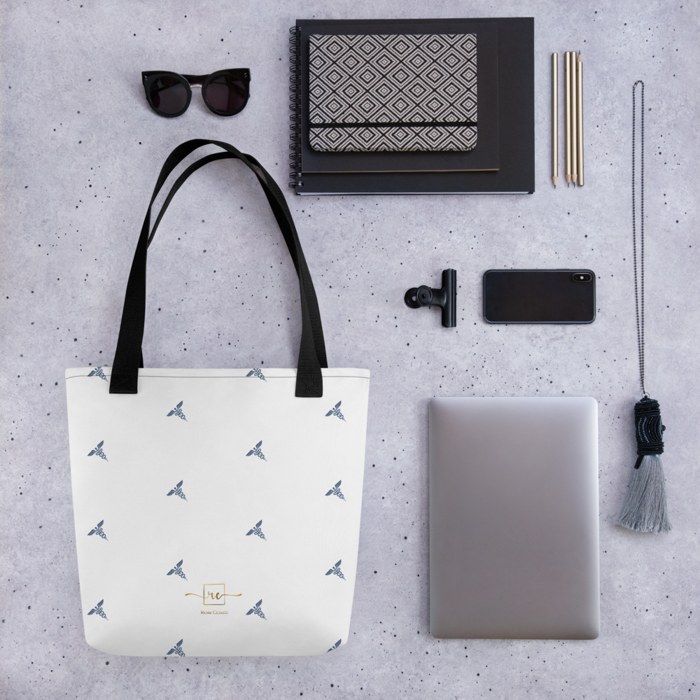 Medical Tote Bag Caduceus Blue Symbol Pattern by Rom Comis