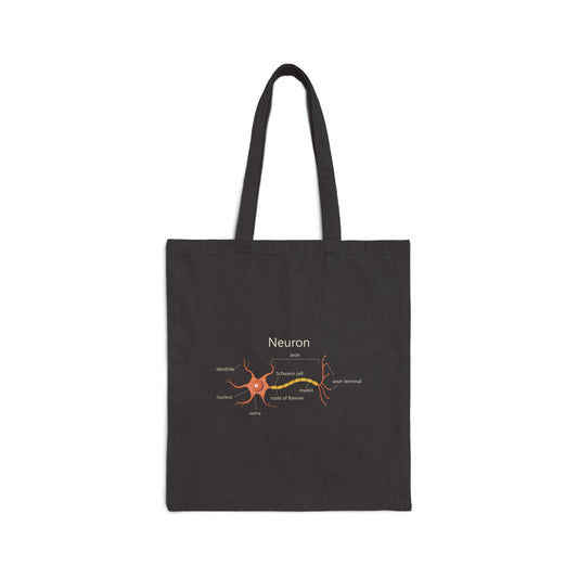 Neuron Anatomy Cotton Canvas Tote - Orange Medical Graphic Featuring Nerve Cell, Axon & Myelin - Perfect for Doctors, Nurses, and Medical Students