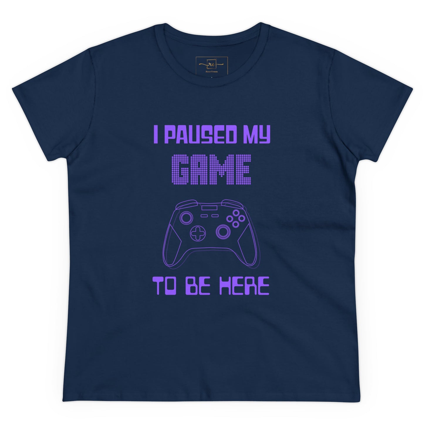 Gamer I Paused My Game Women's Mid-weight Cotton Tee - Humor Joke (Purple Controller)