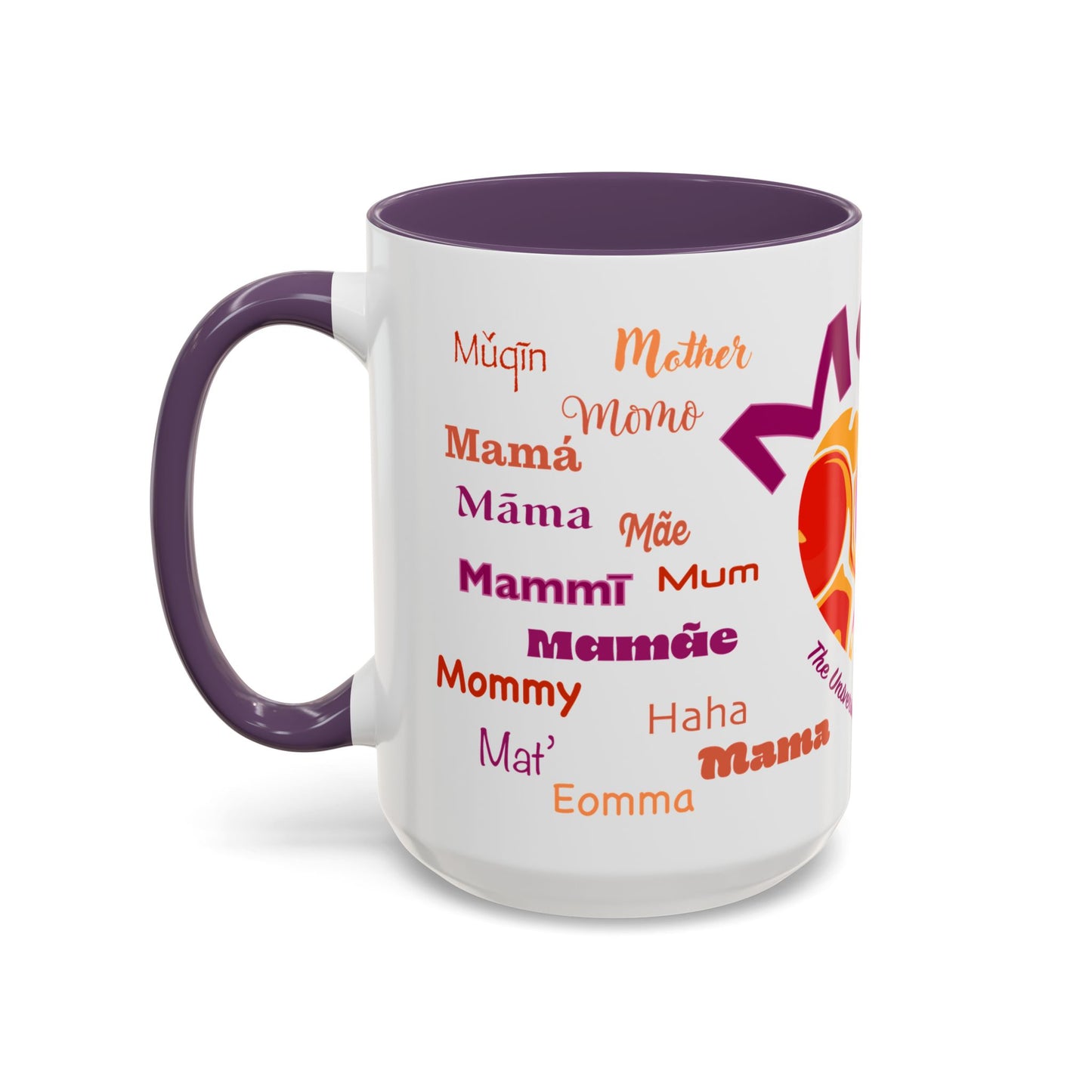 Mom Groovy Heart Mug - “Mom” in Different Languages - Universal Language of Love - Gift for Moms, New Moms, Mother's Day, Birthday, Valentine’s Day - Modern & Stylish Ceramic Mug with Color Inside (11oz, 15oz)