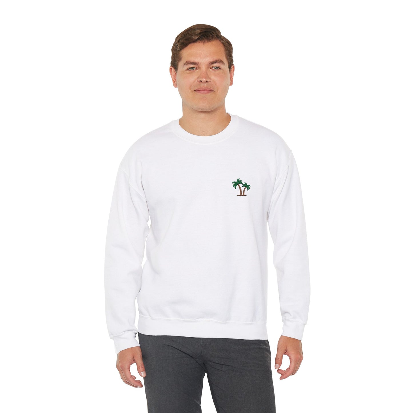 Palm Tree Embroidered Sweatshirt for Beach and Vacation Enthusiasts