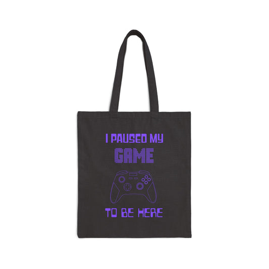 Gamer I Paused My Game Cotton Canvas Tote - (Purple Controller) Humor Joke Graphic