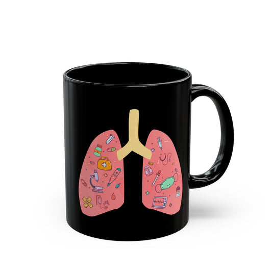 Medical Humor Lung Anatomy Coffee Mug - Funny Respiratory Gift for Pulmonologist, RT, Nurse, Doctor (Black, 11oz & 15oz)