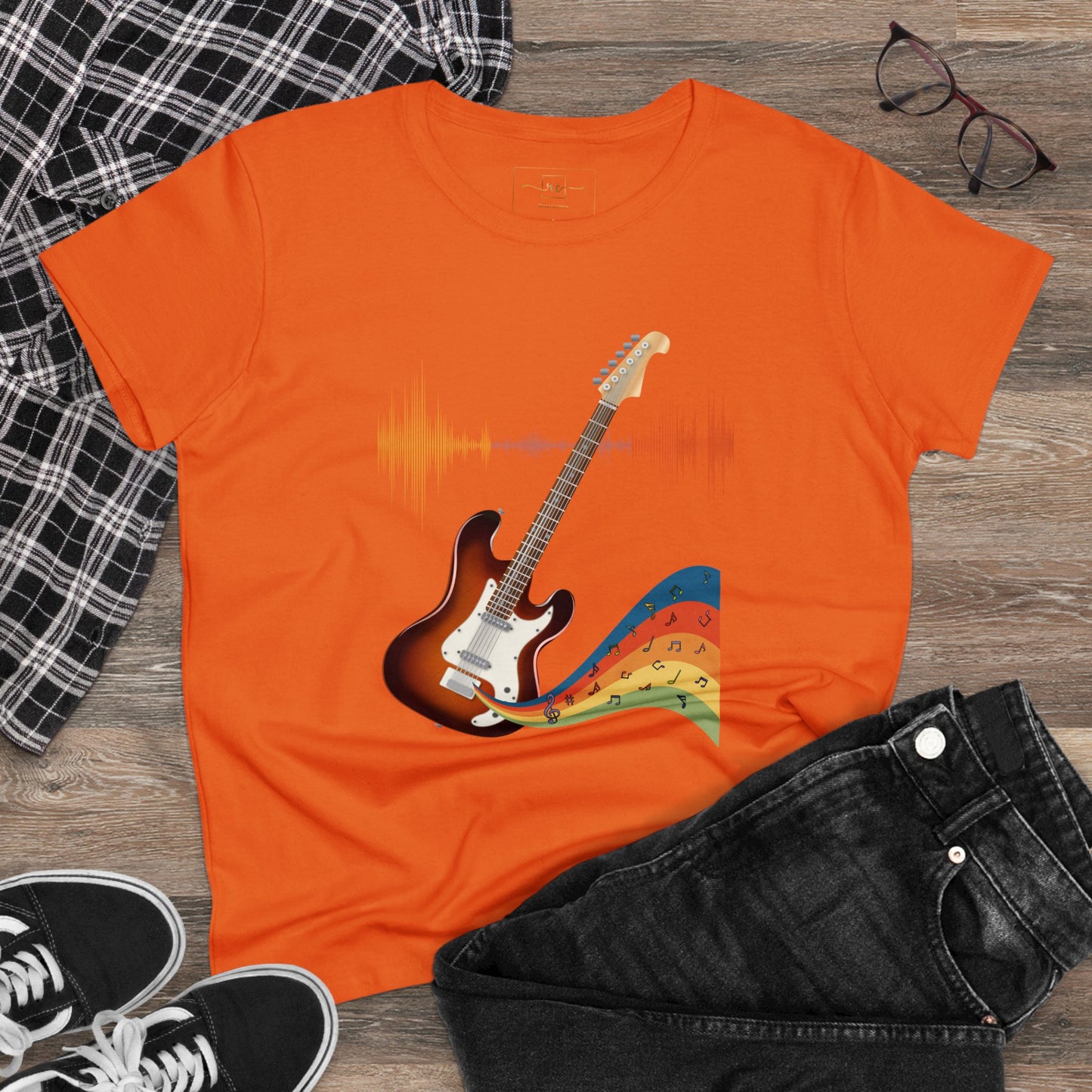 Hippie Guitar Women's Mid-weight Cotton Tee - Rock Music Graphic