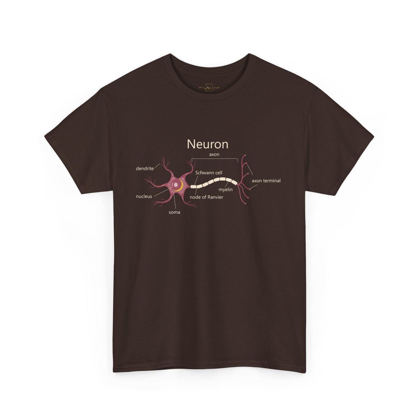Neuron Anatomy Heavy Cotton T-Shirt - Mauve Medical Graphic Tee Featuring Nerve Cell, Axon & Myelin - Perfect for Doctors, Nurses, and Medical Students