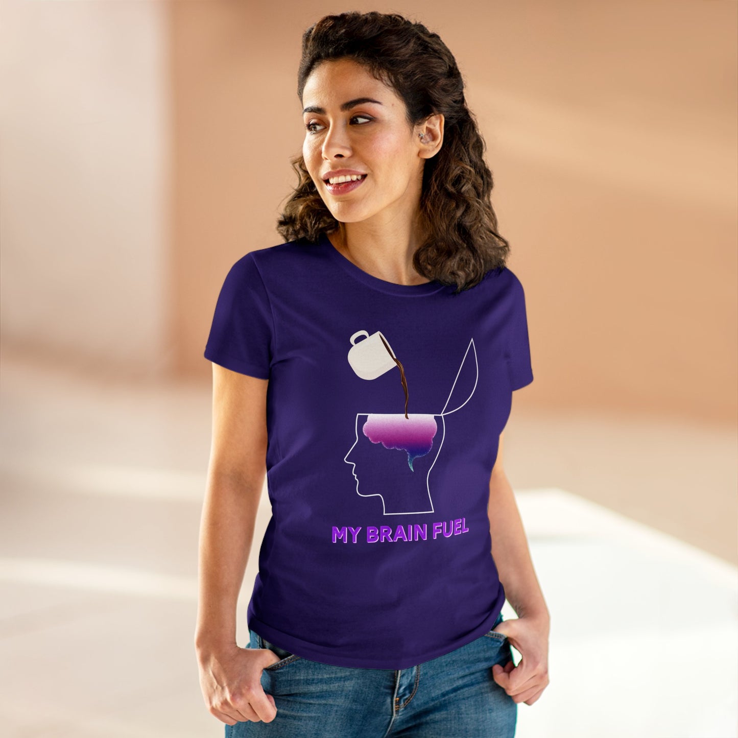 Wellness Coffee Brain Fuel Mental Health Women's Mid-weight Cotton Tee