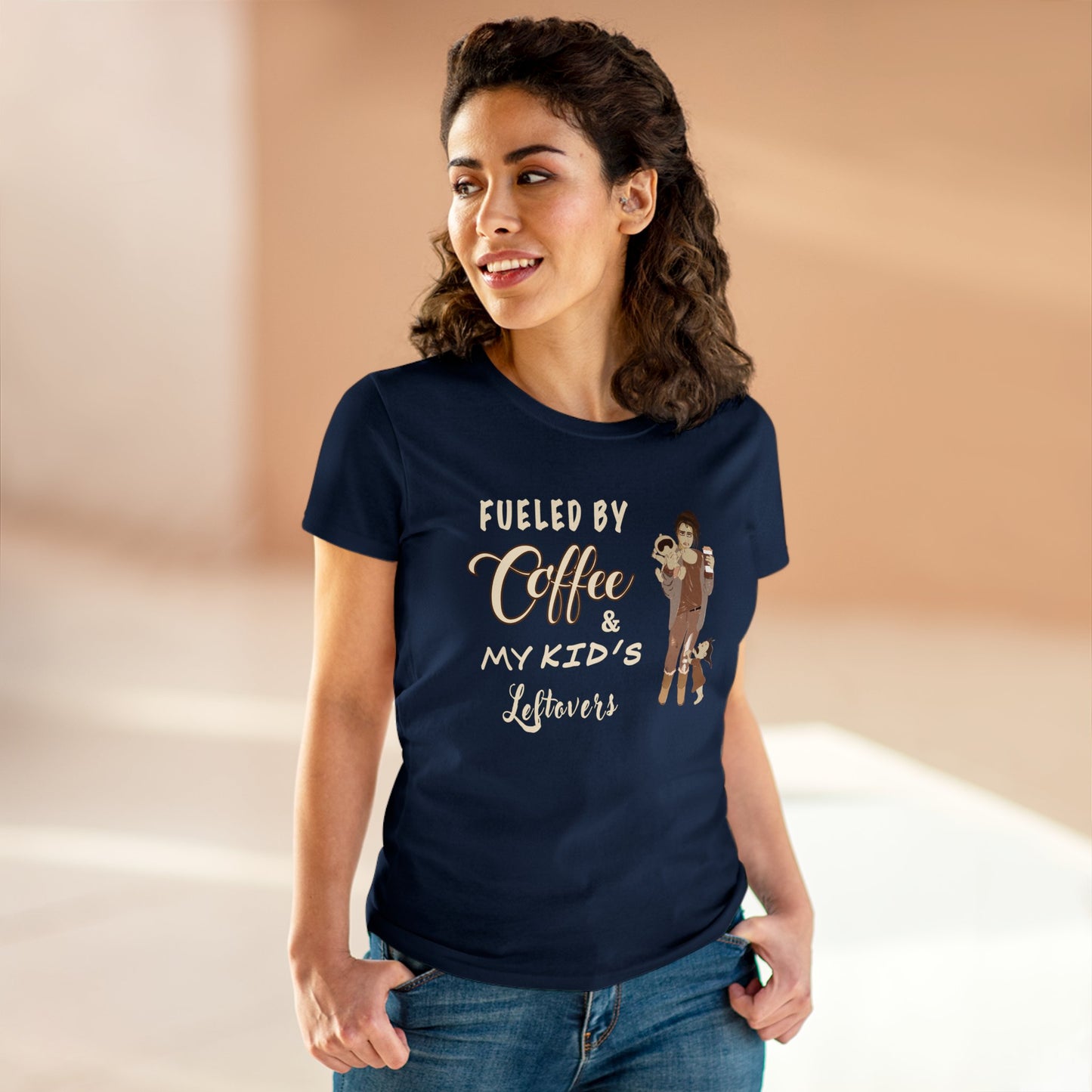 Fueled By Coffee And Kids Leftovers Women's Mid-weight Cotton Tee - Mental Health Humor