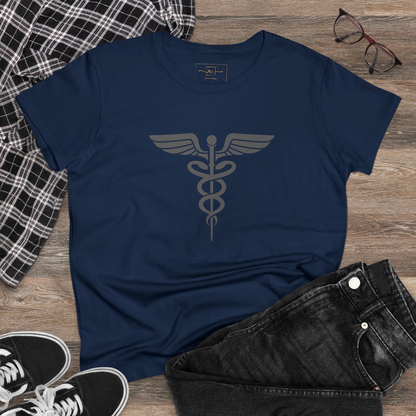 Caduceus Gray Symbol Women's Midweight Cotton Tee - Medical