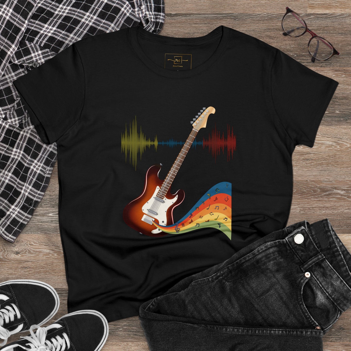 Hippie Guitar Women's Mid-weight Cotton Tee - Rock Music Graphic