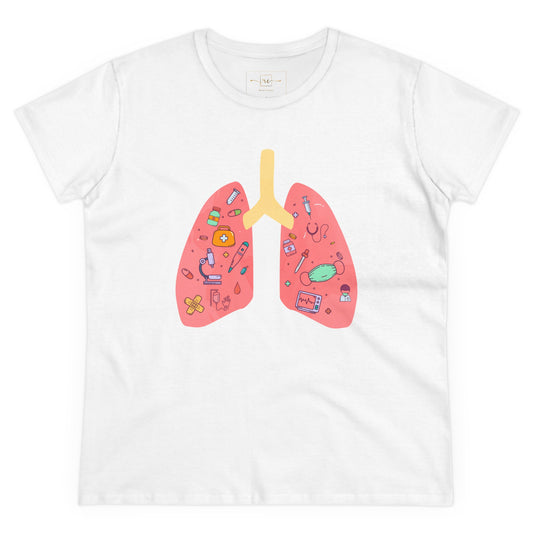 Medical Cartoon Lung Women's Mid-weight Cotton Tee - Medical Humor