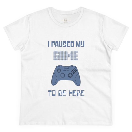 Gamer I Paused My Game Women's Mid-weight Cotton Tee - Humor Joke (Blue Controller)