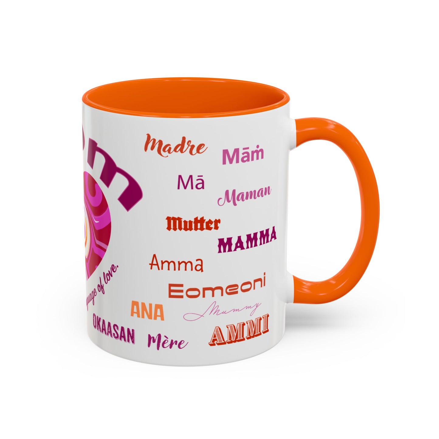Mom Groovy Heart Mug - “Mom” in Different Languages - Universal Language of Love - Gift for Moms, New Moms, Mother's Day, Birthday, Valentine’s Day - Modern & Stylish Ceramic Mug with Color Inside (11oz, 15oz)