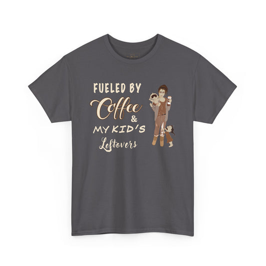 Fueled by Coffee and Kids Leftovers  Heavy Cotton T-Shirt - Wellness and Mental Health Humor
