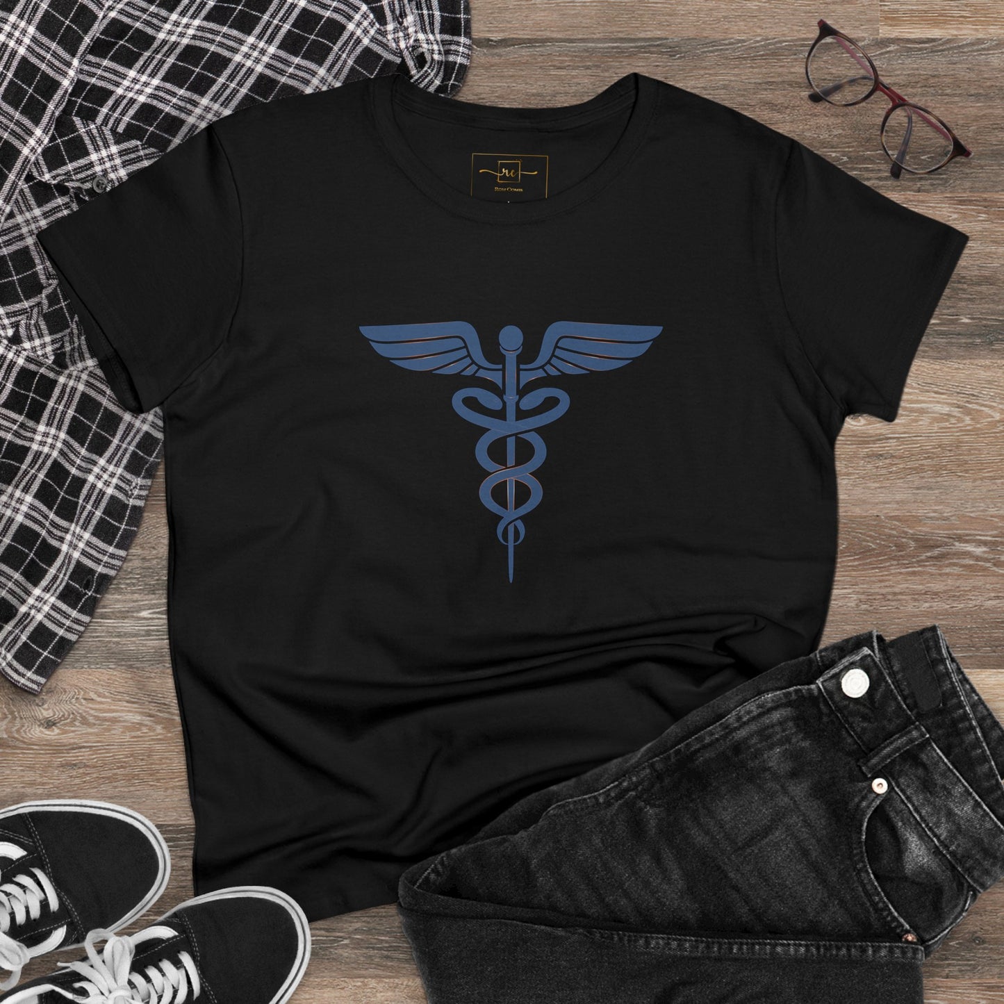 Caduceus Blue Symbol Women's Midweight Cotton Tee - Medical