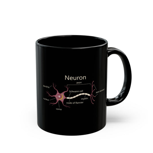 Neuron Anatomy Black Ceramic Mug (11oz, 15oz) - Nerve Cell, Axon & Myelin Sheath Mauve Diagram - Perfect for Neurologists, Doctors, Nurses, Medical Professionals
