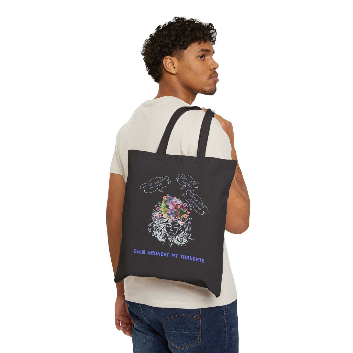 Wellness Calm Thoughts Mental Health Cotton Canvas Tote Bag