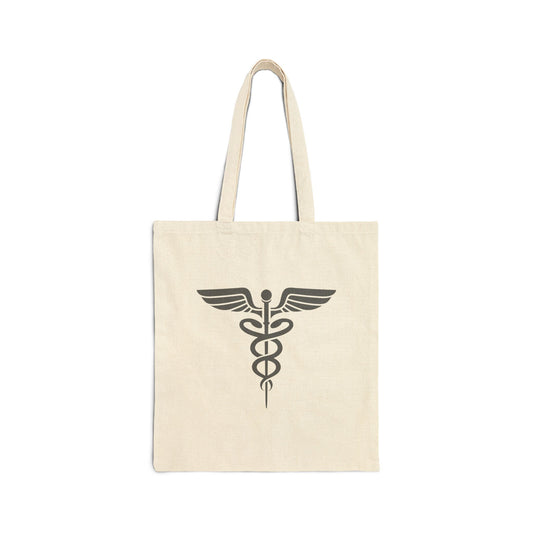 Caduceus Gray Symbol Cotton Canvas Tote