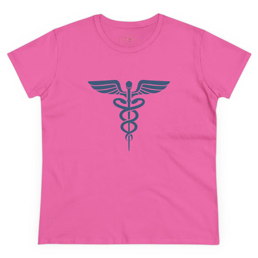 Caduceus Blue Symbol Women's Midweight Cotton Tee - Medical