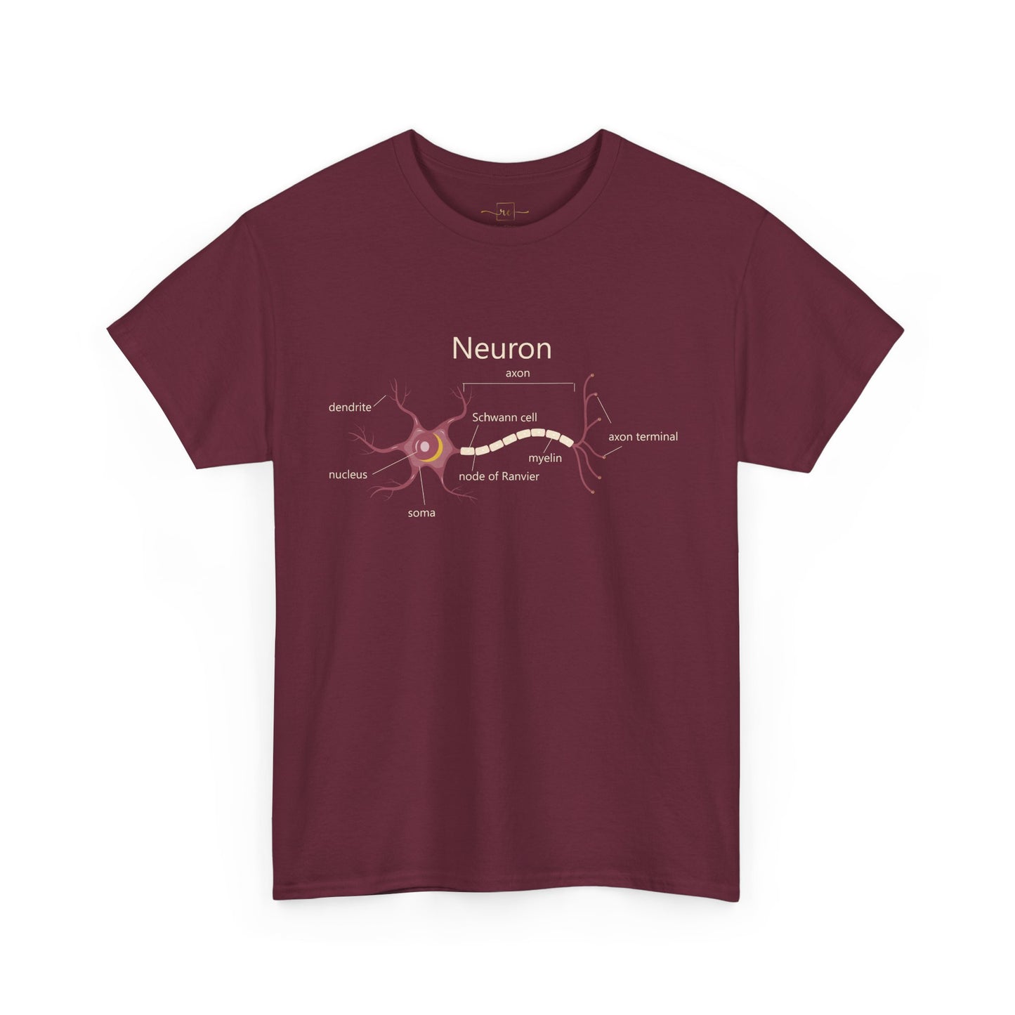 Neuron Anatomy Heavy Cotton T-Shirt - Mauve Medical Graphic Tee Featuring Nerve Cell, Axon & Myelin - Perfect for Doctors, Nurses, and Medical Students