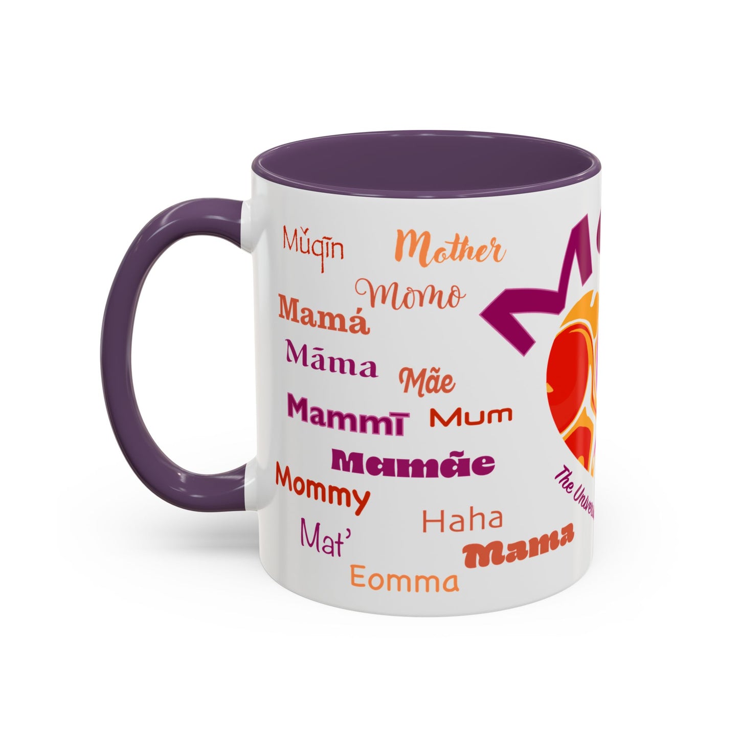 Mom Groovy Heart Mug - “Mom” in Different Languages - Universal Language of Love - Gift for Moms, New Moms, Mother's Day, Birthday, Valentine’s Day - Modern & Stylish Ceramic Mug with Color Inside (11oz, 15oz)