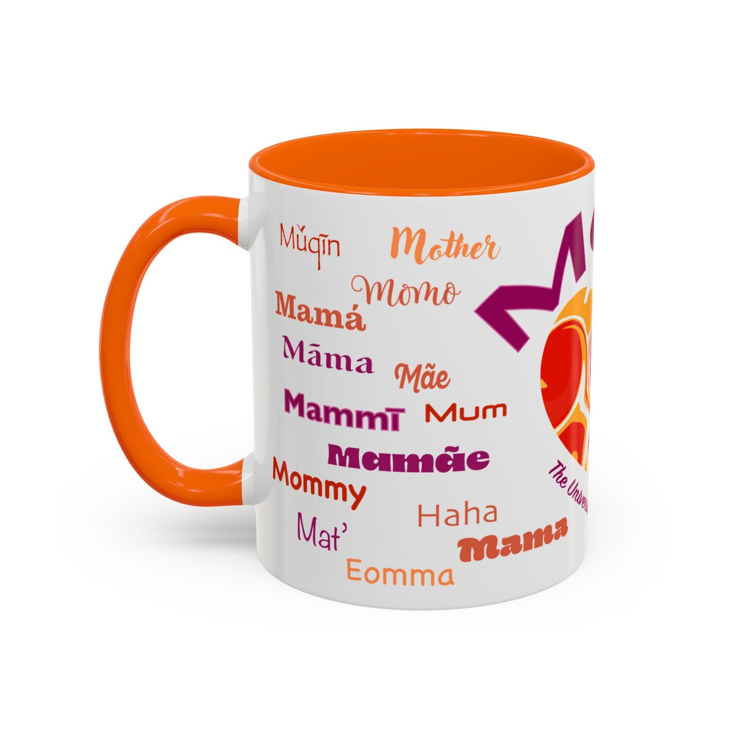Mom Groovy Heart Mug - “Mom” in Different Languages - Universal Language of Love - Gift for Moms, New Moms, Mother's Day, Birthday, Valentine’s Day - Modern & Stylish Ceramic Mug with Color Inside (11oz, 15oz)