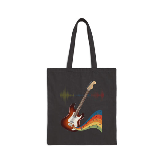 Hippie Guitar Cotton Canvas Tote Bag - Rock Music Graphic