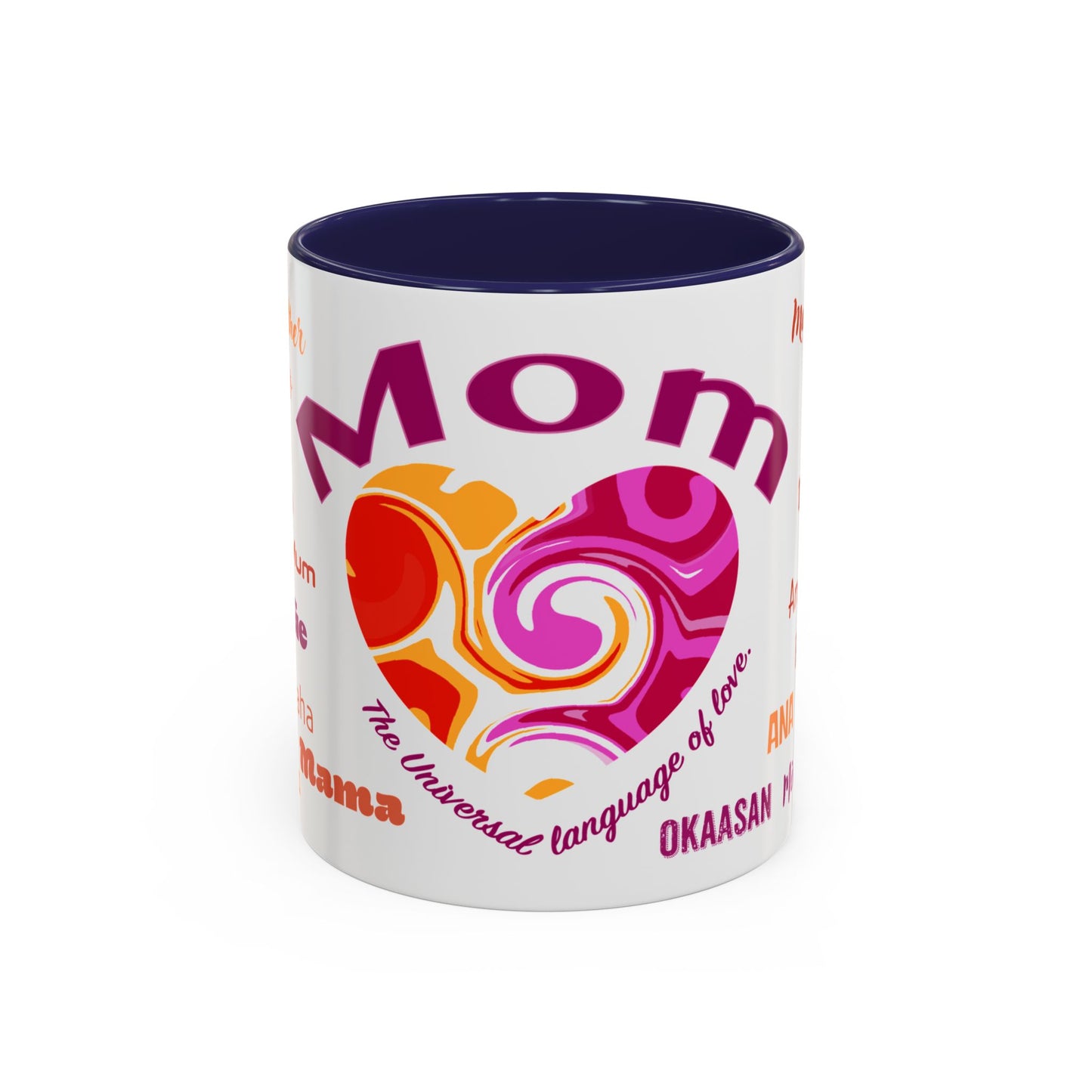 Mom Groovy Heart Mug - “Mom” in Different Languages - Universal Language of Love - Gift for Moms, New Moms, Mother's Day, Birthday, Valentine’s Day - Modern & Stylish Ceramic Mug with Color Inside (11oz, 15oz)