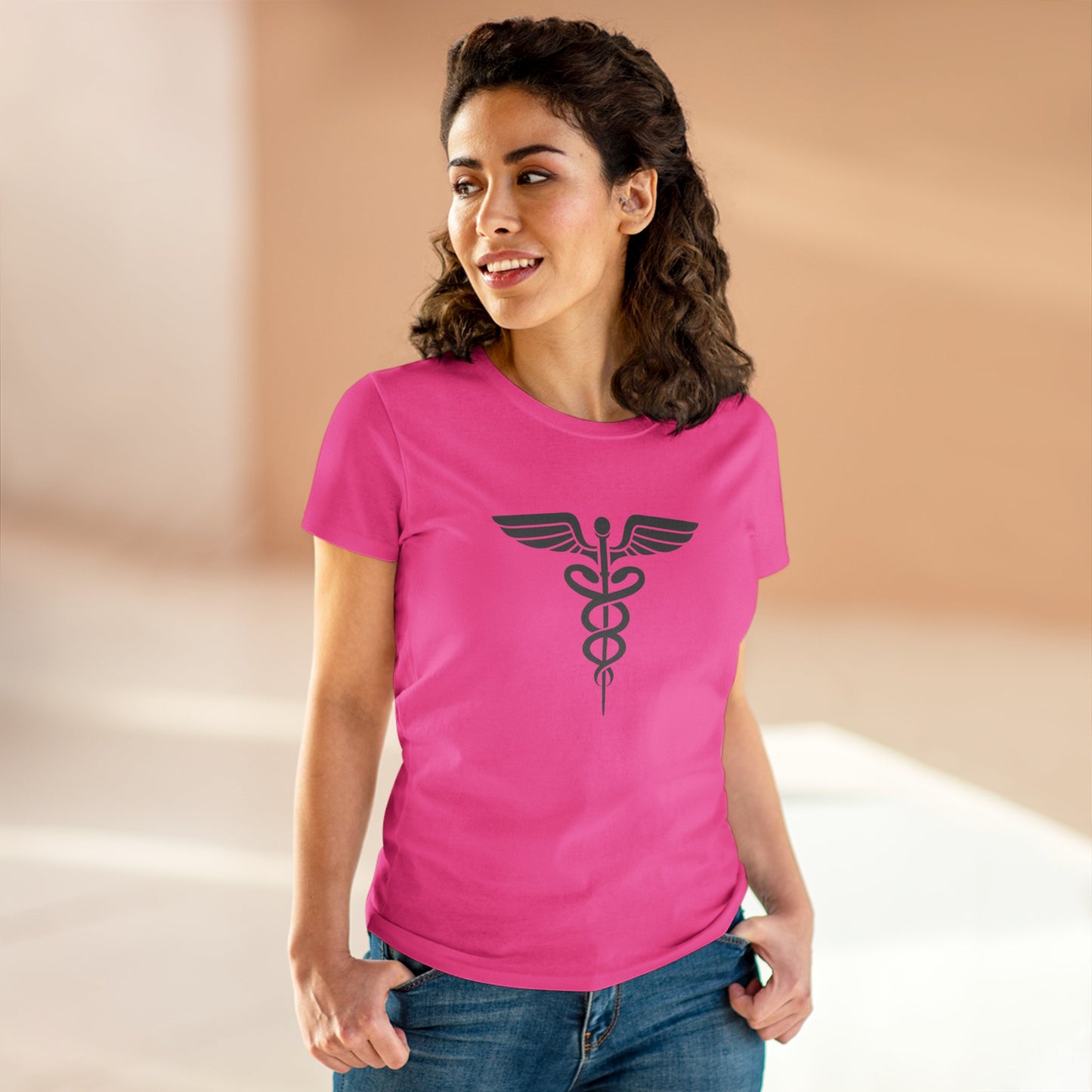 Caduceus Gray Symbol Women's Midweight Cotton Tee - Medical