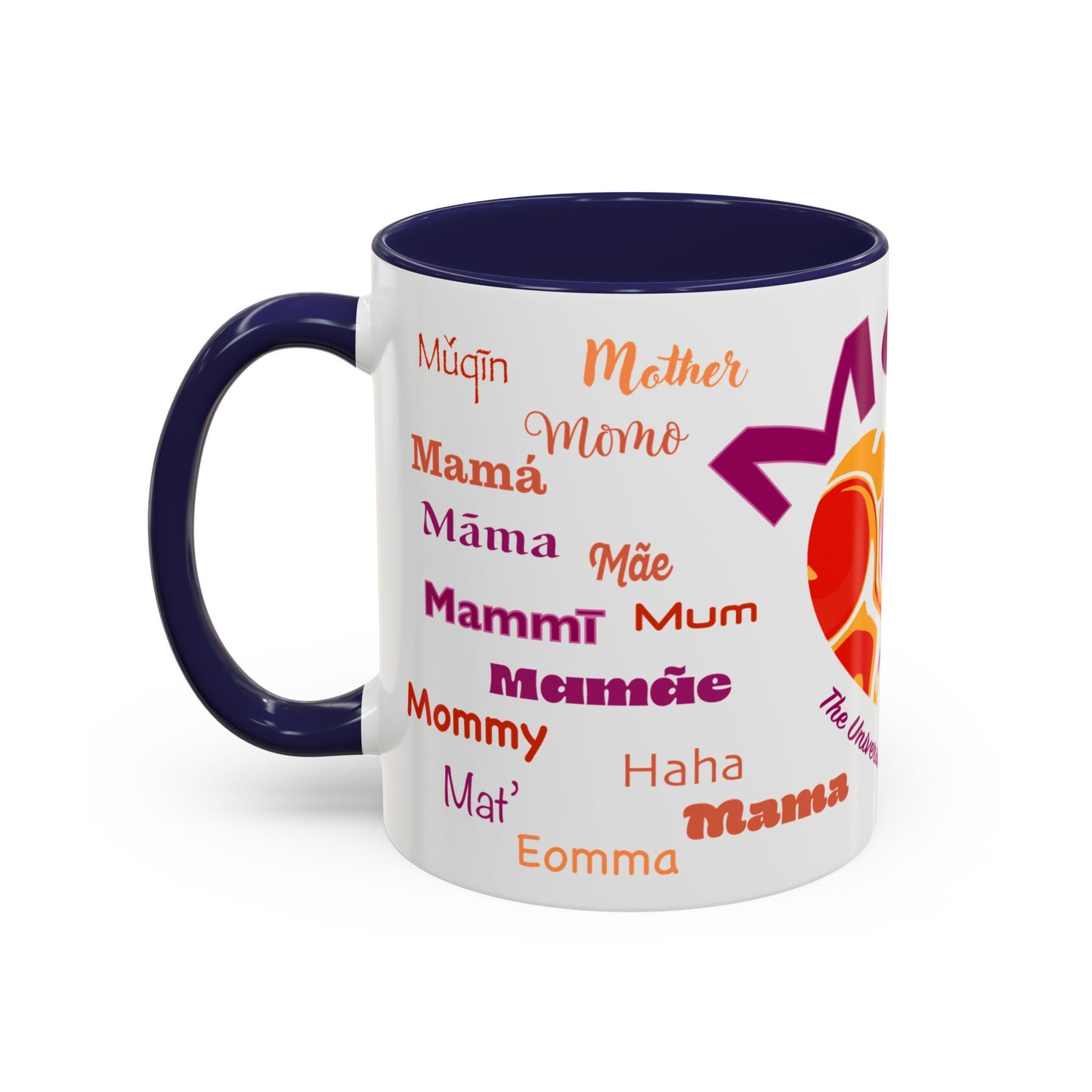 Mom Groovy Heart Mug - “Mom” in Different Languages - Universal Language of Love - Gift for Moms, New Moms, Mother's Day, Birthday, Valentine’s Day - Modern & Stylish Ceramic Mug with Color Inside (11oz, 15oz)