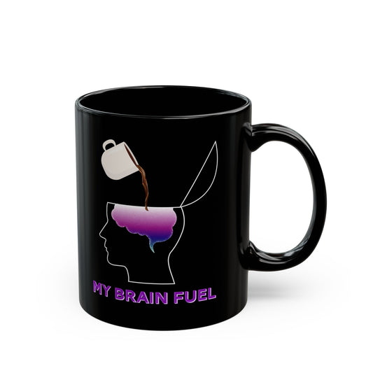 Coffee Brain Fuel Mug - Funny Coffee Pouring Into Brain Design - Wellness & Mental Health Humor Gift - Black Ceramic Coffee Cup (11oz, 15oz)