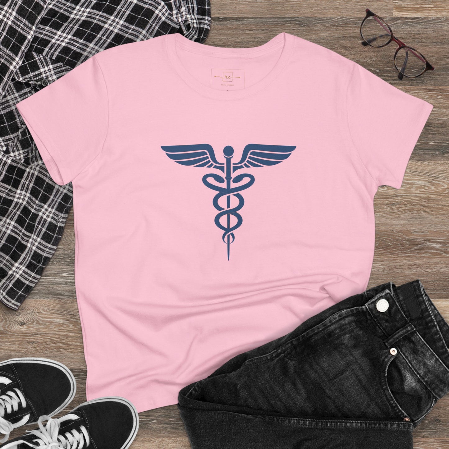 Caduceus Blue Symbol Women's Midweight Cotton Tee - Medical