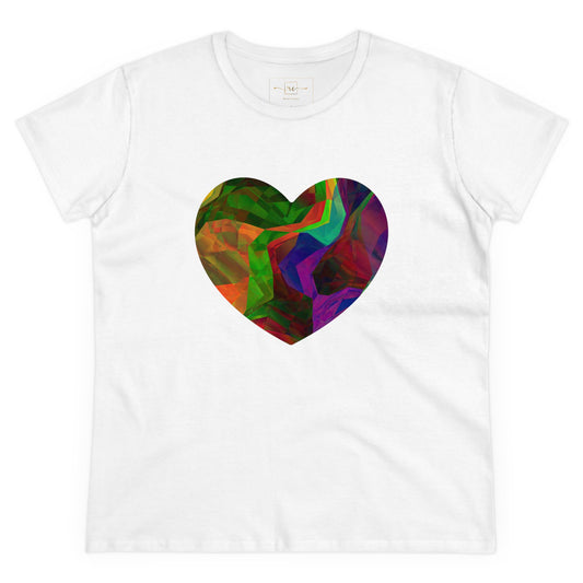 Colorful Heart Abstract Women's Mid-weight Cotton Tee - Graphic Holiday Top