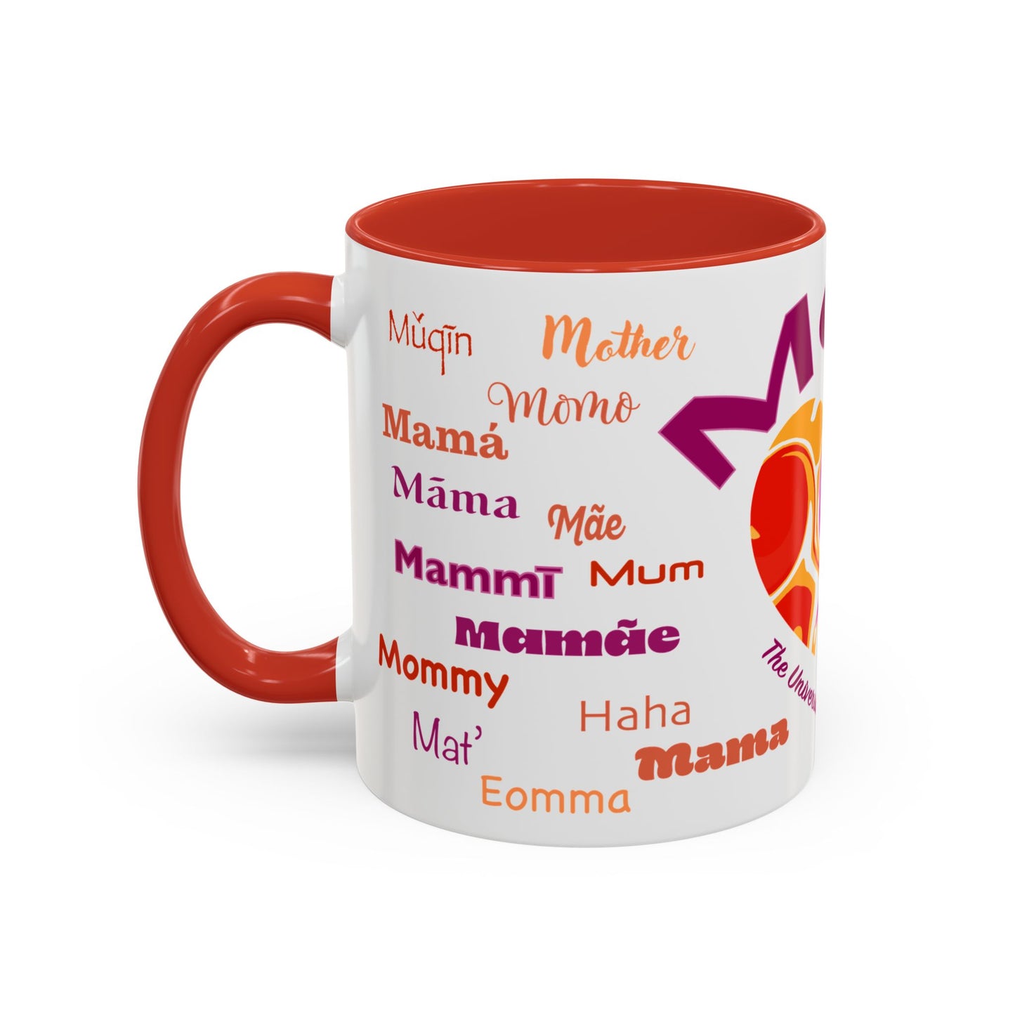 Mom Groovy Heart Mug - “Mom” in Different Languages - Universal Language of Love - Gift for Moms, New Moms, Mother's Day, Birthday, Valentine’s Day - Modern & Stylish Ceramic Mug with Color Inside (11oz, 15oz)