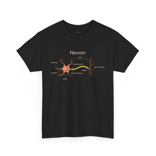 Neuron Anatomy Heavy Cotton T-Shirt - Medical Graphic Tee Featuring an Orange Nerve Cell, Axon & Myelin Sheath - Perfect for Healthcare Professionals, Doctors, Nurses, and Medical Students